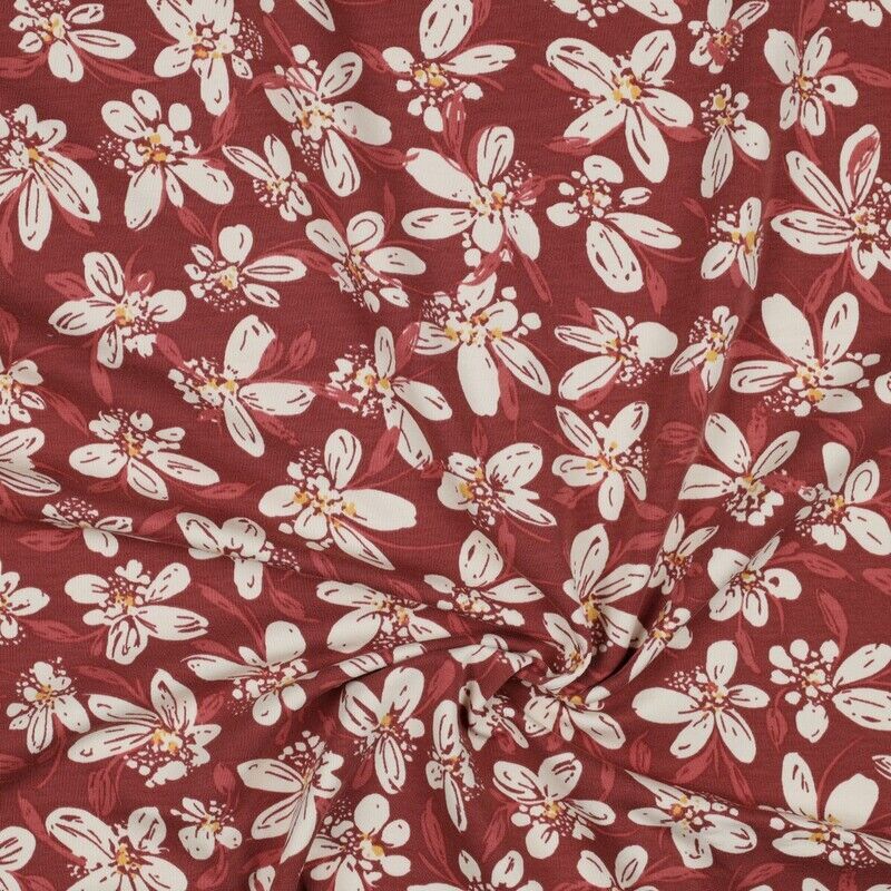 French Terry Flowers – Bordeaux